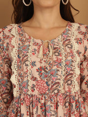 Floral Printed A-Line Dress - JND_1028Pink_XS