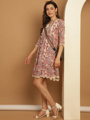 Floral Printed A-Line Dress - JND_1028Pink_XS