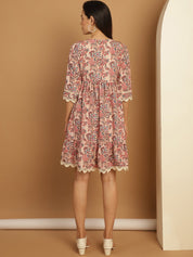 Floral Printed A-Line Dress - JND_1028Pink_XS