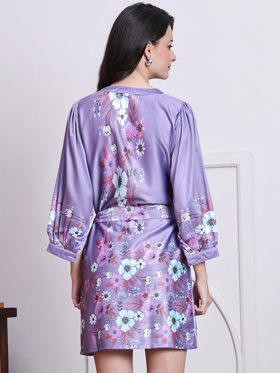Floral Printed Above Knee Dress for Women - JND_1040Purple_XS