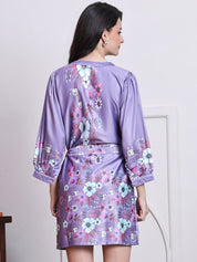 Floral Printed Above Knee Dress for Women - JND_1040Purple_XS
