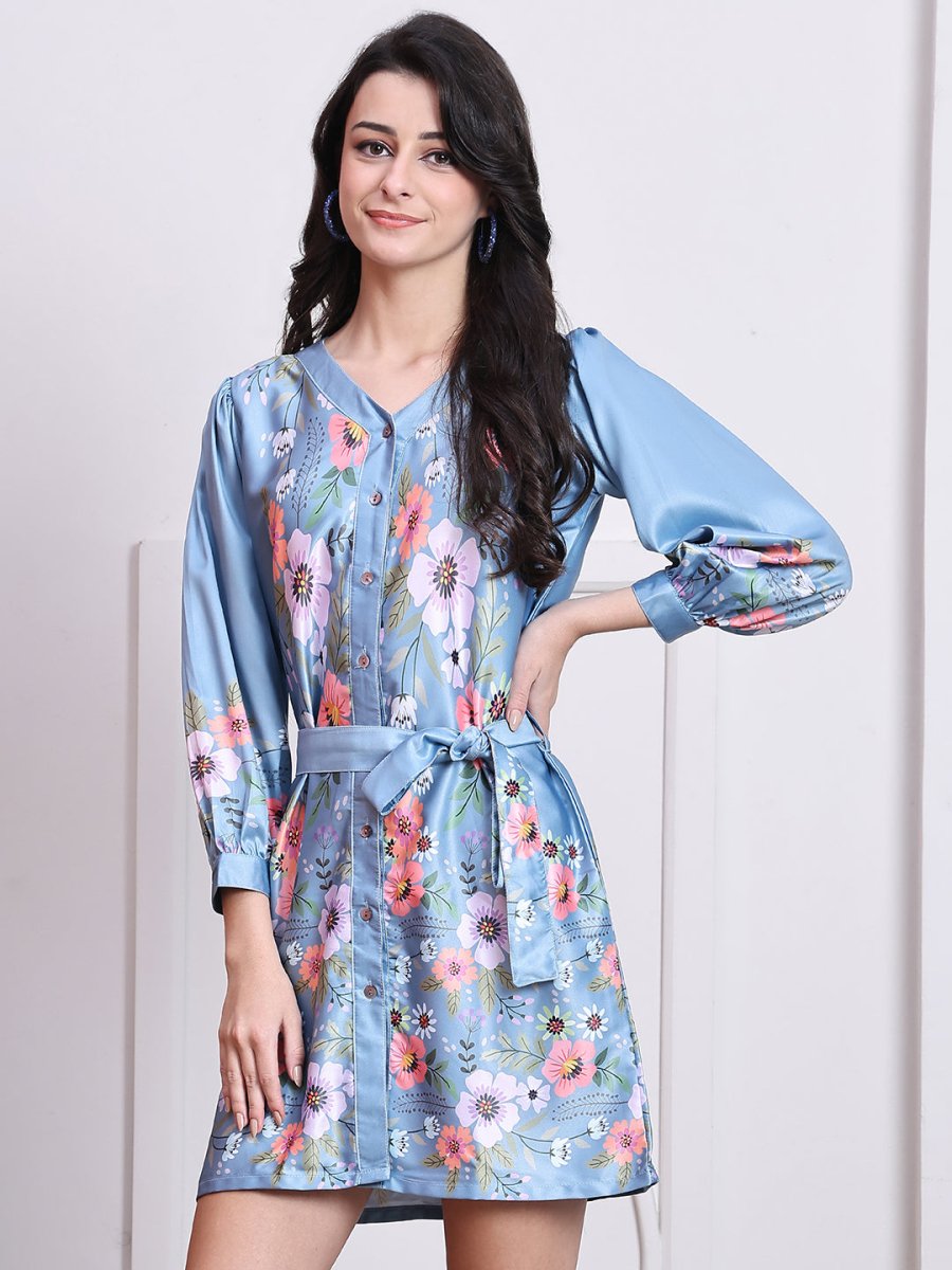 Floral Printed Above Knee Dress for Women - JND_1040Grey_XS