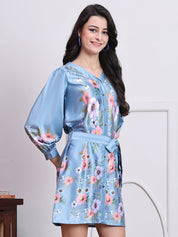 Floral Printed Above Knee Dress for Women - JND_1040Grey_XS