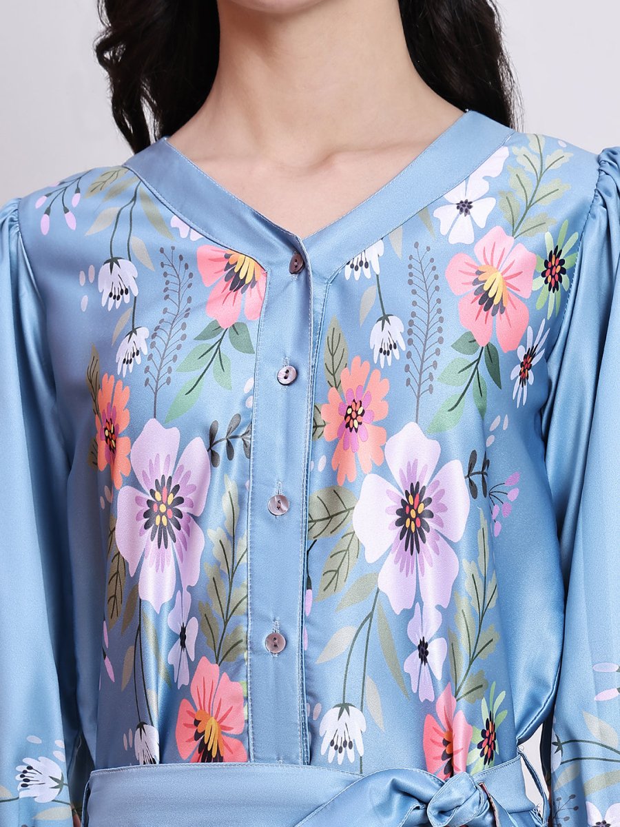 Floral Printed Above Knee Dress for Women - JND_1040Grey_XS