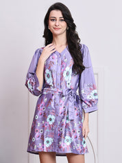 Floral Printed Above Knee Dress for Women - JND_1040Purple_XS