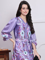 Floral Printed Above Knee Dress for Women - JND_1040Purple_XS