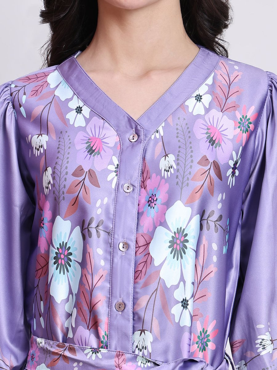 Floral Printed Above Knee Dress for Women - JND_1040Purple_XS