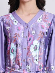 Floral Printed Above Knee Dress for Women - JND_1040Purple_XS
