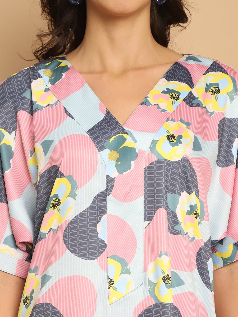 Floral Printed Asymmetric Dress For Women - JND_1035Coral_XS