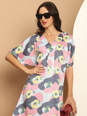 Floral Printed Asymmetric Dress For Women - JND_1035Coral_XS