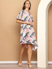 Floral Printed Asymmetric Dress For Women - JND_1035Coral_XS