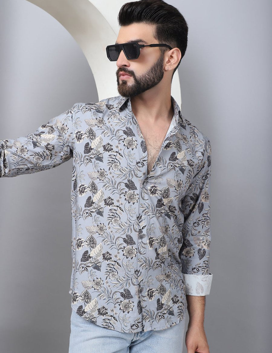 Floral Printed Casual Shirt For Men - SF_957Grey_S
