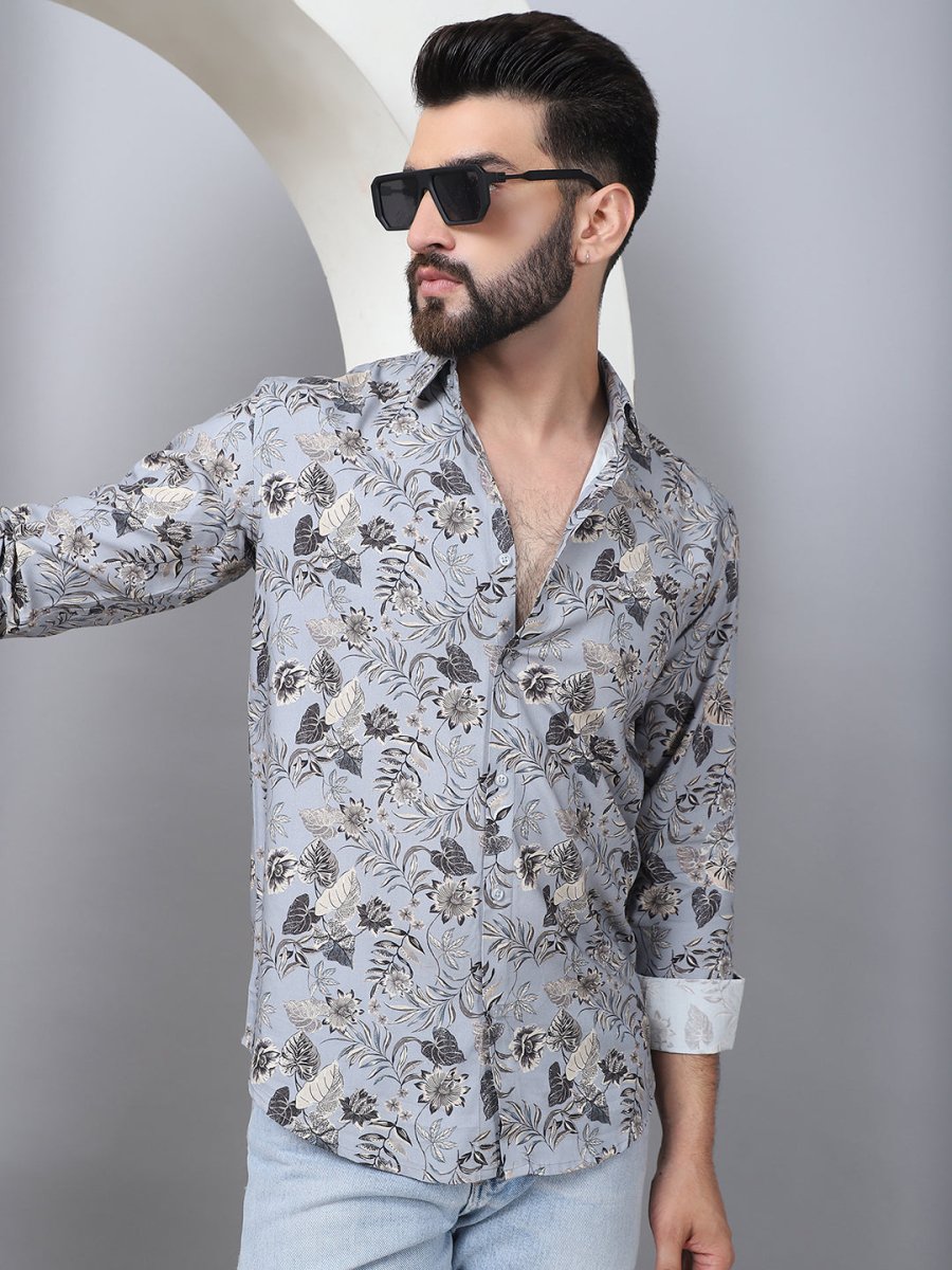 Floral Printed Casual Shirt For Men - SF_957Grey_S