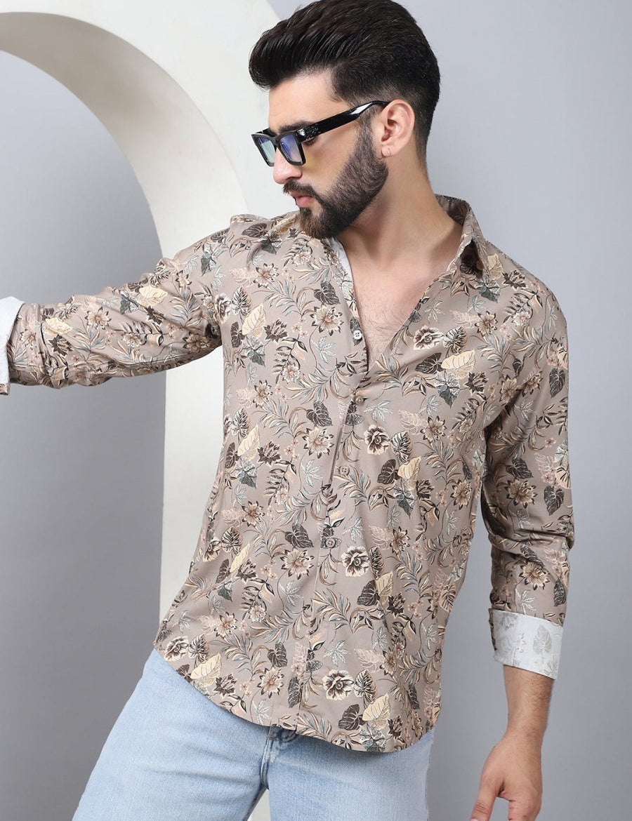 Floral Printed Casual Shirt For Men - SF_957Beige_S