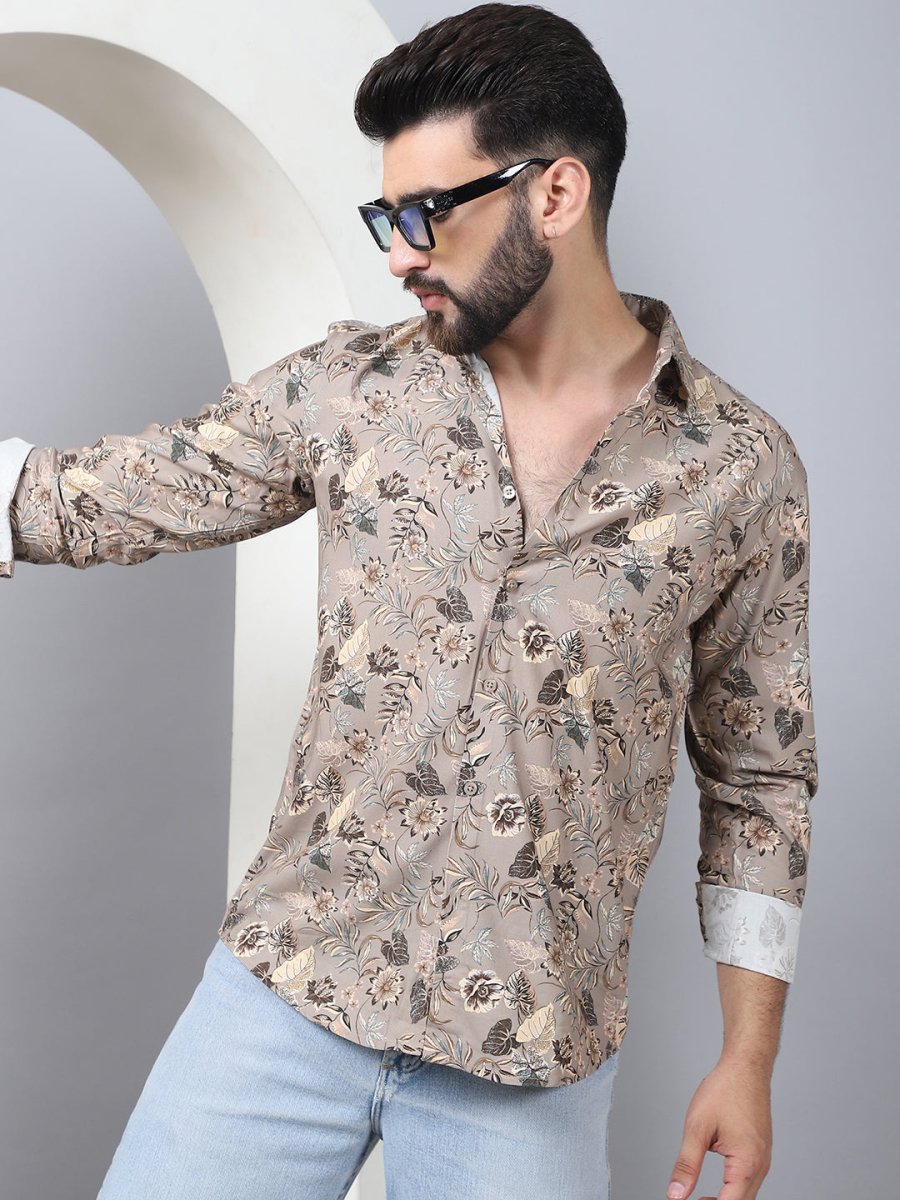 Floral Printed Casual Shirt For Men - SF_957Beige_S