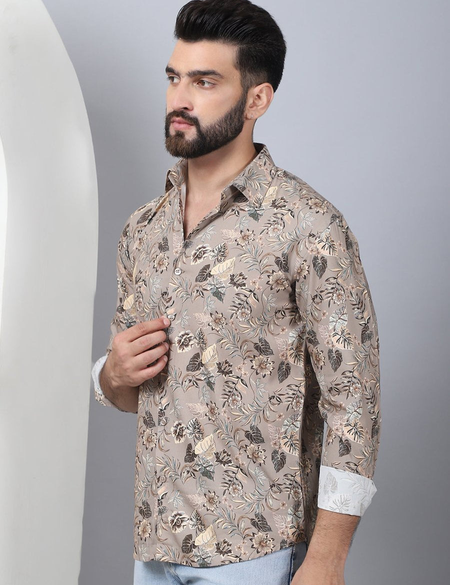 Floral Printed Casual Shirt For Men - SF_957Beige_S