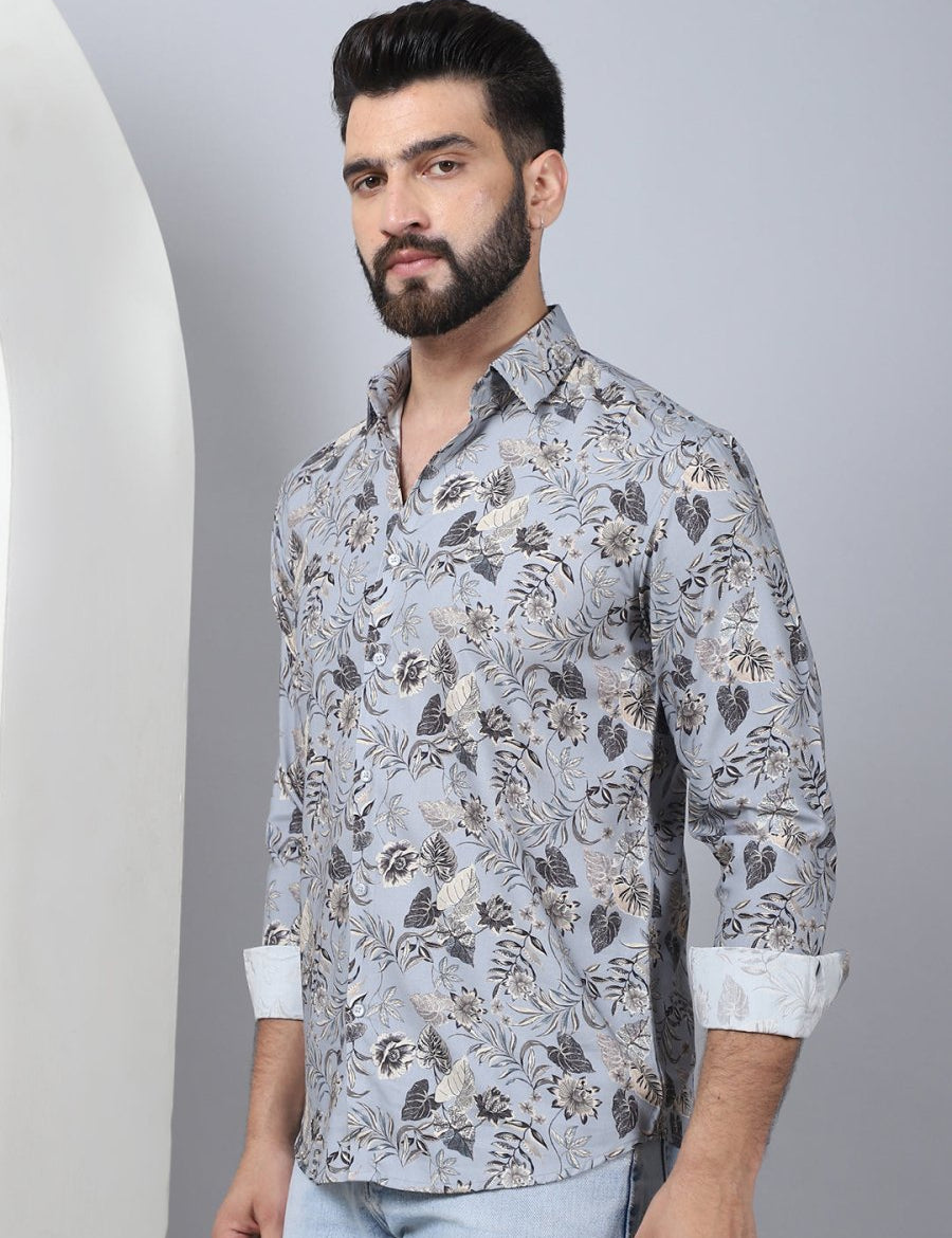 Floral Printed Casual Shirt For Men - SF_957Grey_S