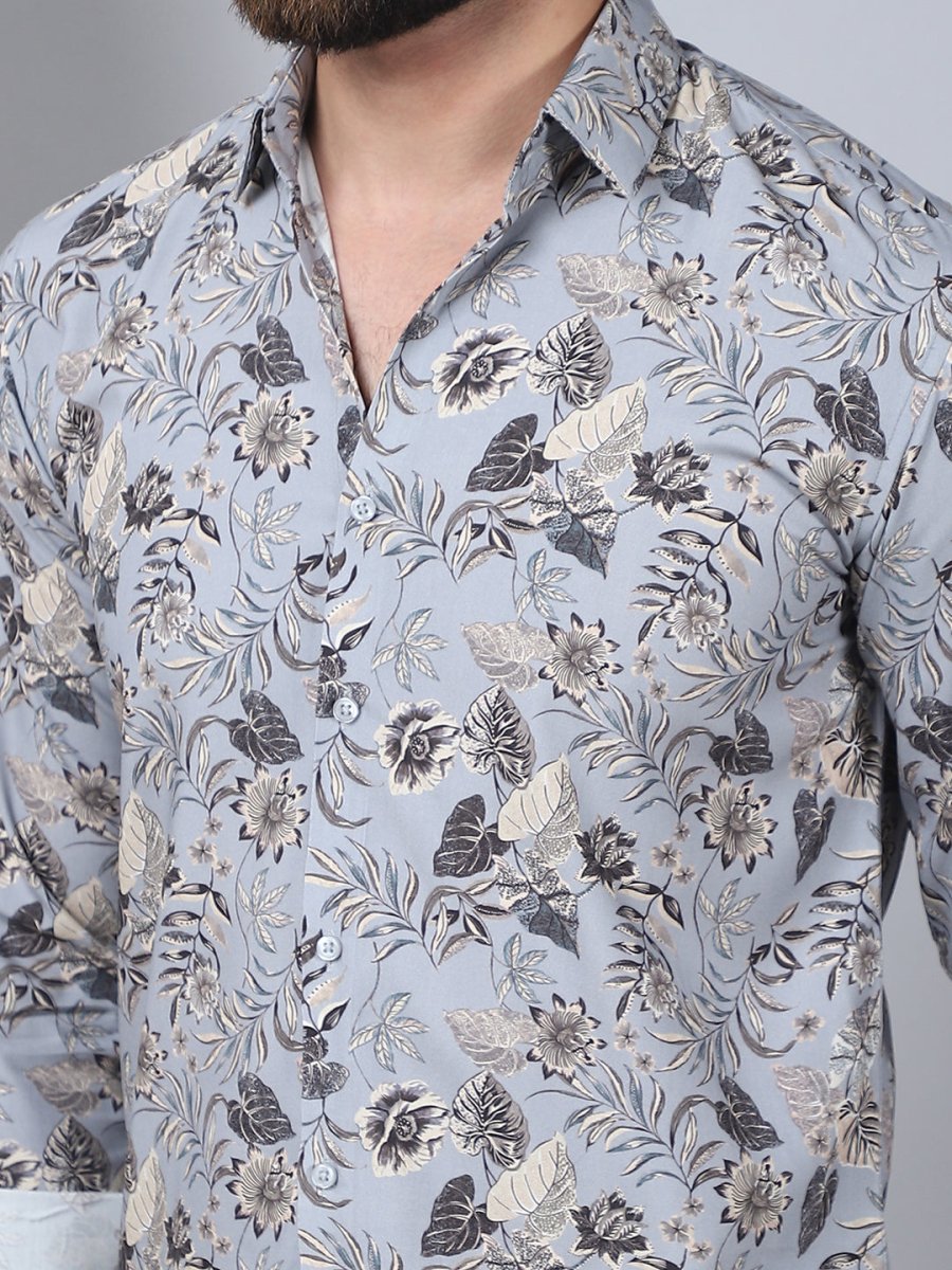 Floral Printed Casual Shirt For Men - SF_957Grey_S