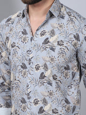 Floral Printed Casual Shirt For Men - SF_957Grey_S