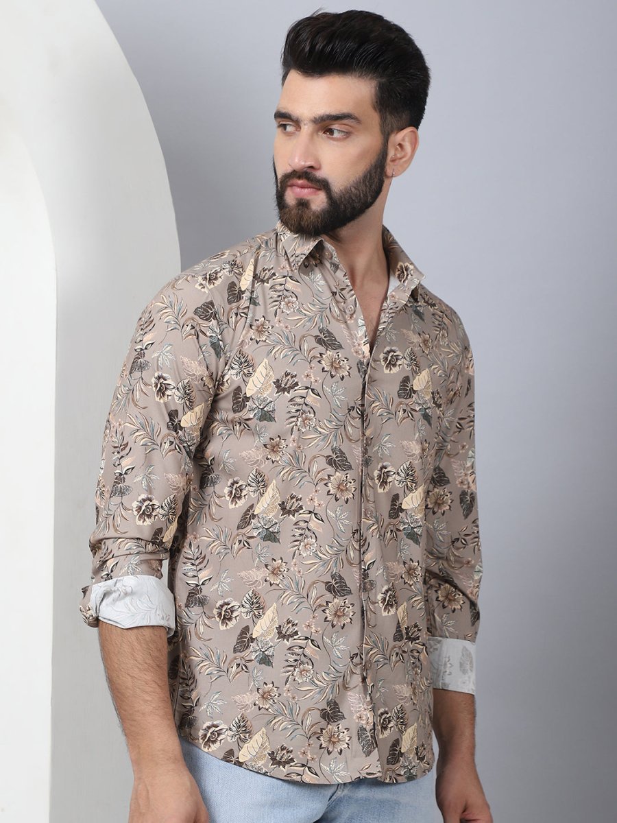 Floral Printed Casual Shirt For Men - SF_957Beige_S