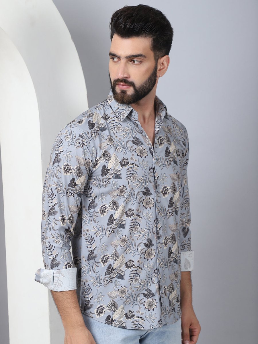 Floral Printed Casual Shirt For Men - SF_957Grey_S