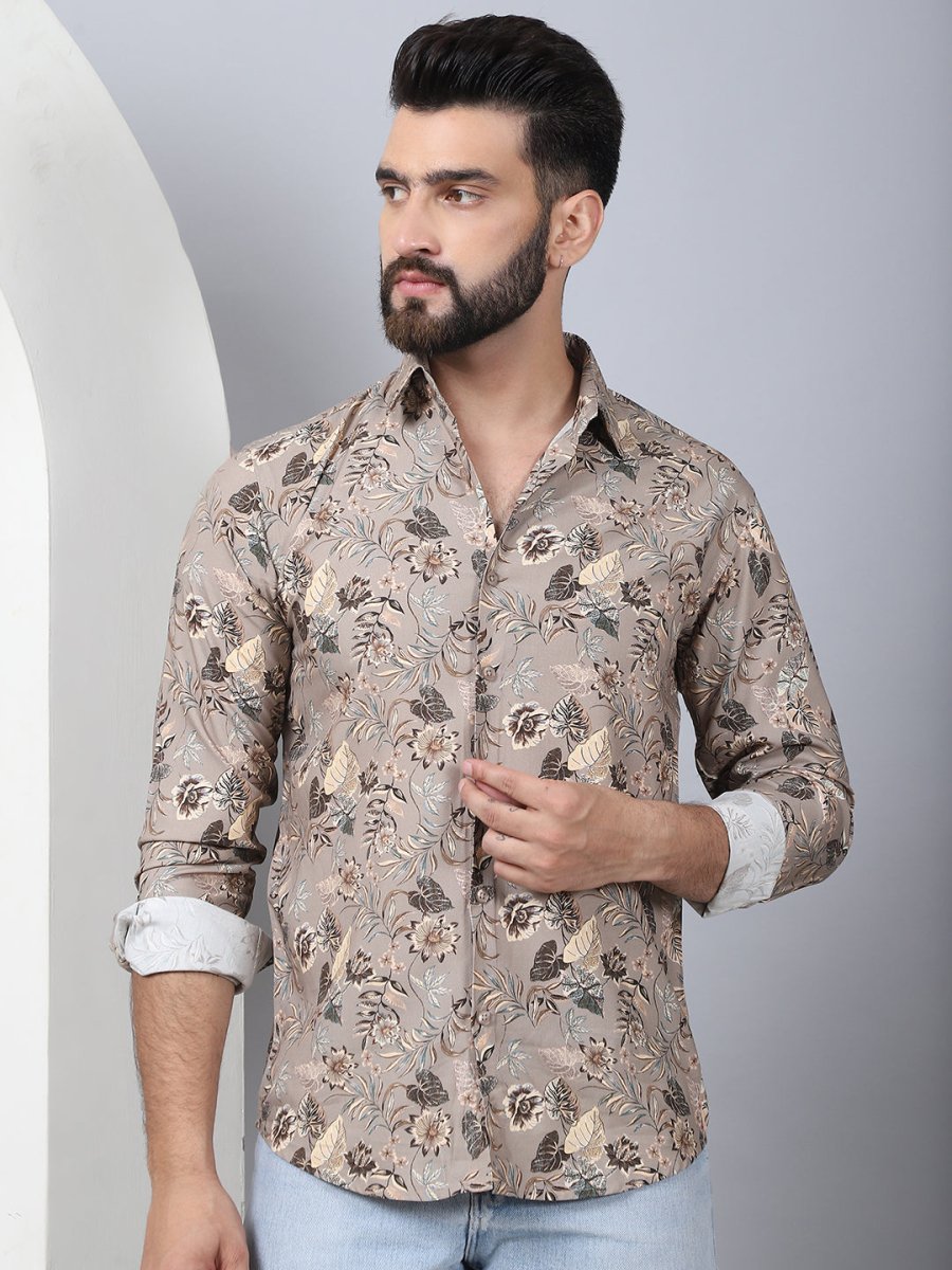 Floral Printed Casual Shirt For Men - SF_957Beige_S