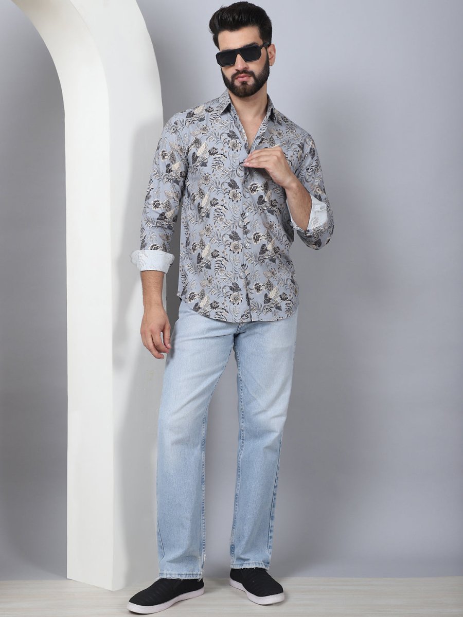 Floral Printed Casual Shirt For Men - SF_957Grey_S
