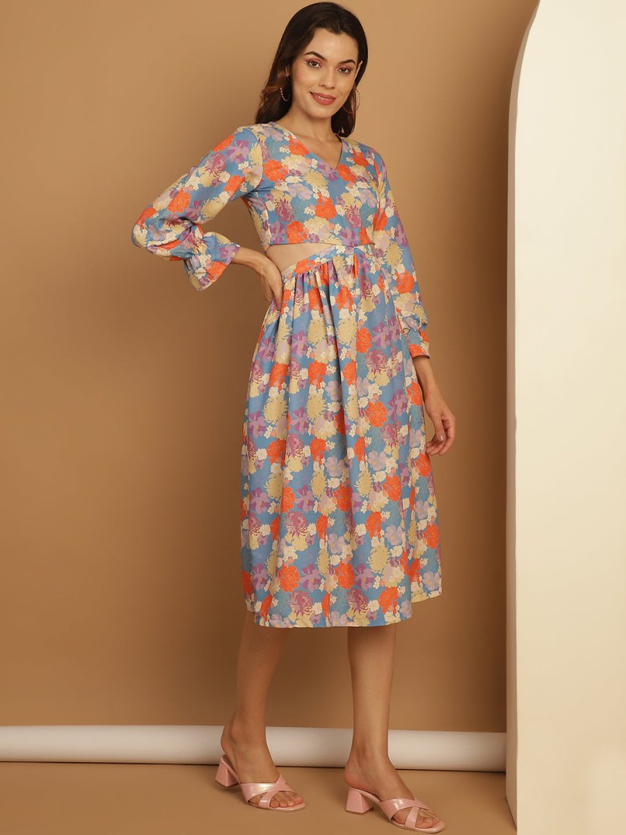 Floral Printed Dress - JND_1029Blue_XS