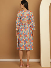 Floral Printed Dress - JND_1029Blue_XS
