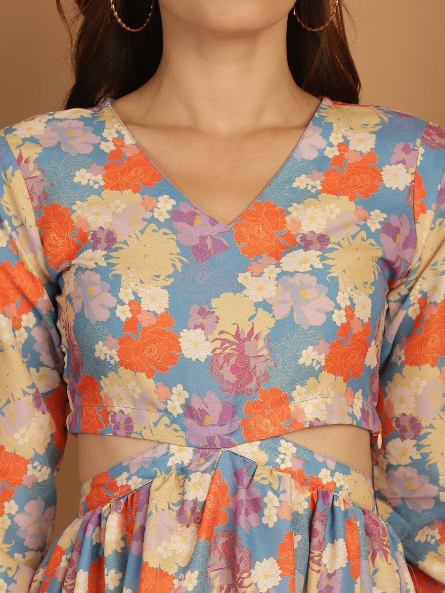 Floral Printed Dress - JND_1029Blue_XS