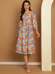 Floral Printed Dress - JND_1029Blue_XS