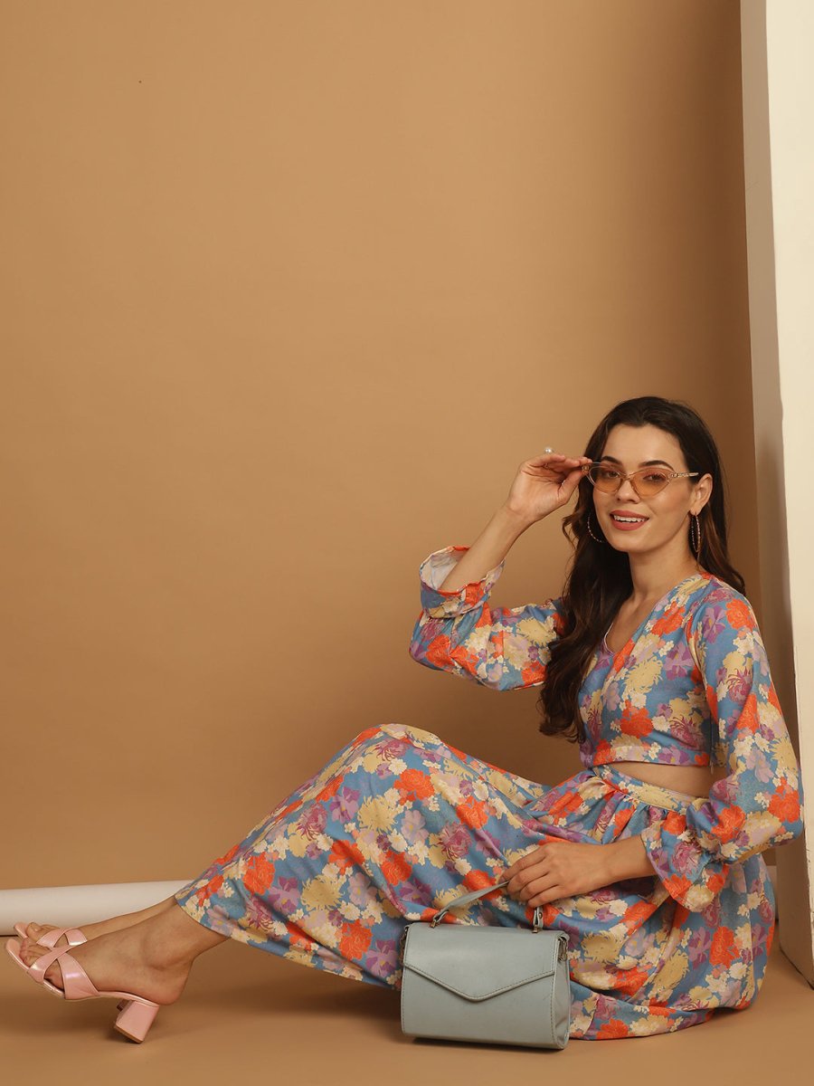 Floral Printed Dress - JND_1029Blue_XS