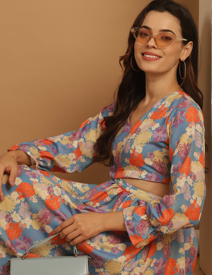 Floral Printed Dress - JND_1029Blue_XS