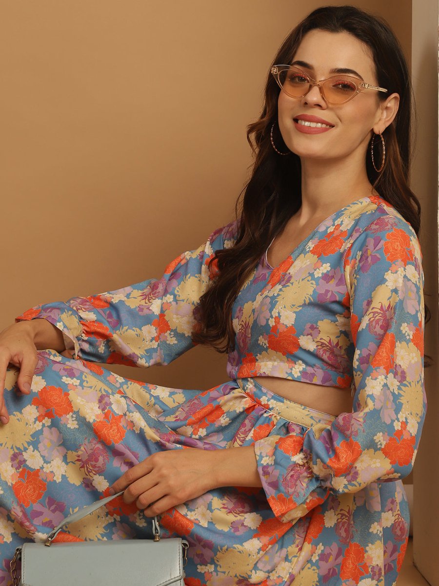 Floral Printed Dress - JND_1029Blue_XS