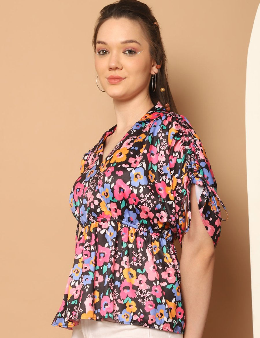 Floral Printed Peplum Top for Womens - JNT_2026Pink_XS