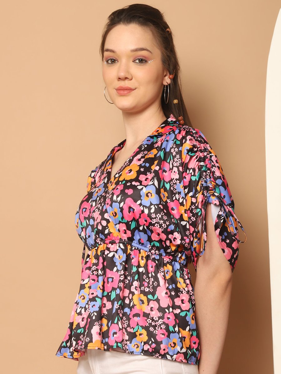 Floral Printed Peplum Top for Womens - JNT_2026Pink_XS