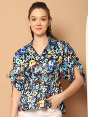 Floral Printed Peplum Top for Womens - JNT_2026Blue_XS