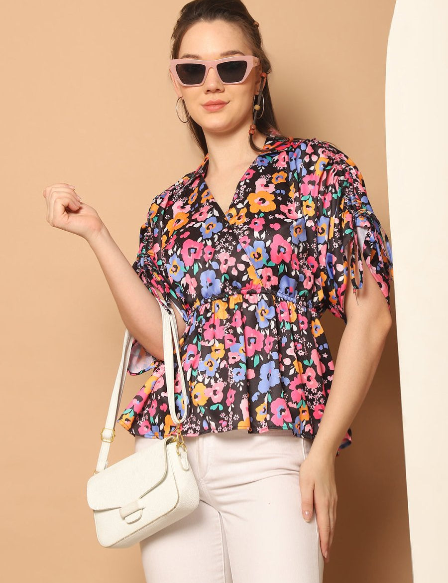 Floral Printed Peplum Top for Womens - JNT_2026Pink_XS