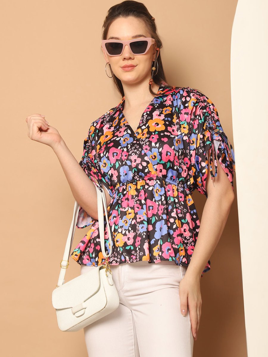 Floral Printed Peplum Top for Womens - JNT_2026Pink_XS