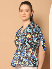 Floral Printed Peplum Top for Womens - JNT_2026Blue_XS