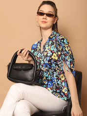 Floral Printed Peplum Top for Womens - JNT_2026Blue_XS