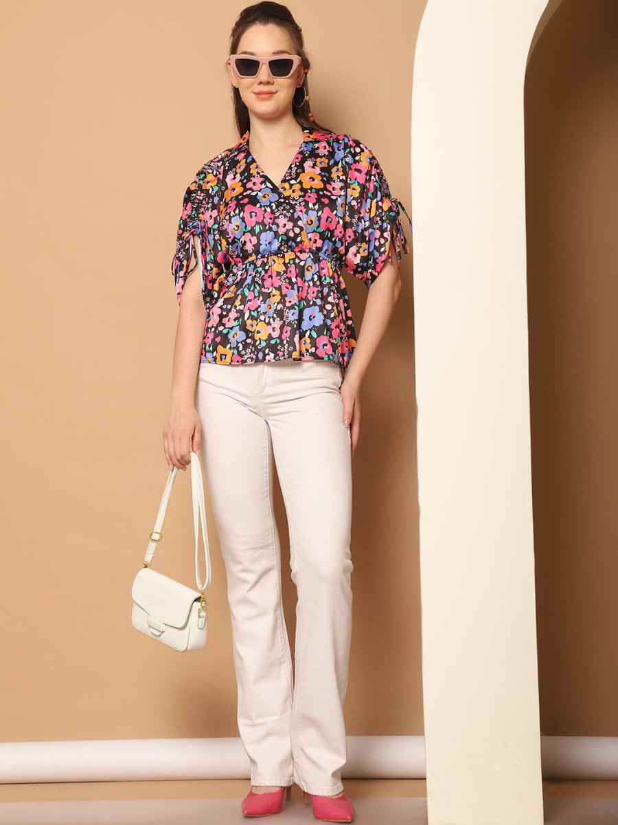 Floral Printed Peplum Top for Womens - JNT_2026Pink_XS