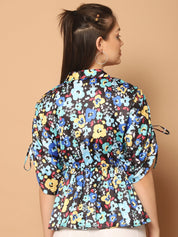 Floral Printed Peplum Top for Womens - JNT_2026Blue_XS