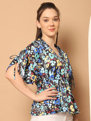 Floral Printed Peplum Top for Womens - JNT_2026Blue_XS