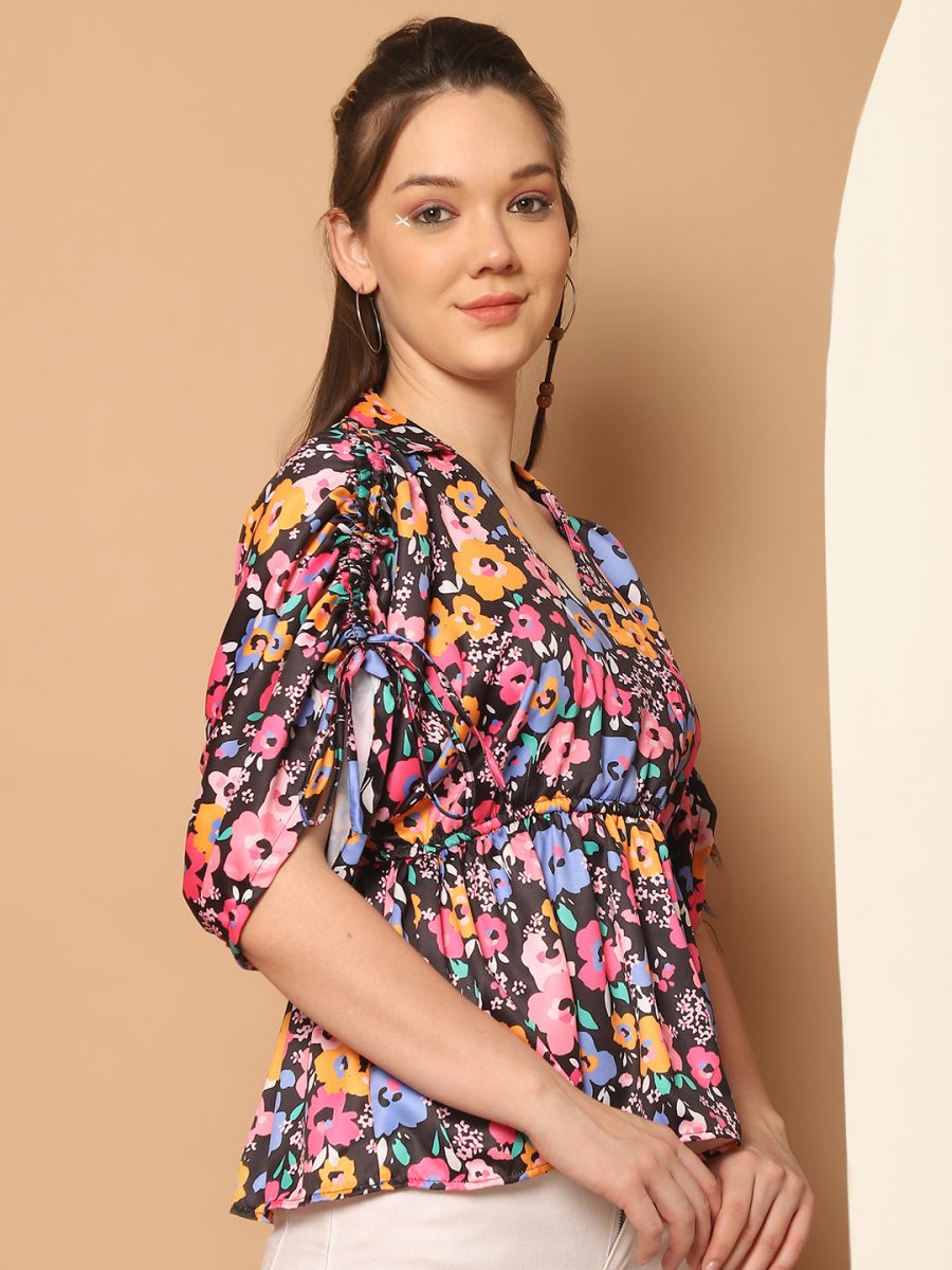 Floral Printed Peplum Top for Womens - JNT_2026Pink_XS