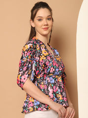 Floral Printed Peplum Top for Womens - JNT_2026Pink_XS