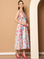 Floral Printed Shoulder Strap Maxi Dress - JND_1032Blue_XS
