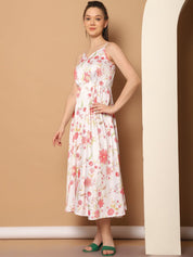 Floral Printed Shoulder Strap Maxi Dress - JND_1032White_XS