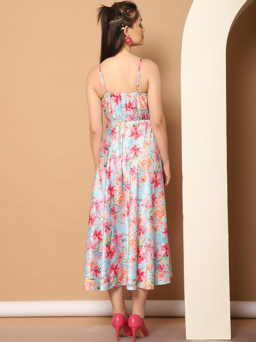 Floral Printed Shoulder Strap Maxi Dress - JND_1032Blue_XS