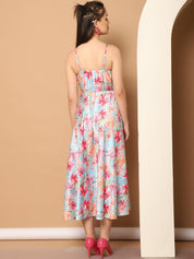 Floral Printed Shoulder Strap Maxi Dress - JND_1032Blue_XS